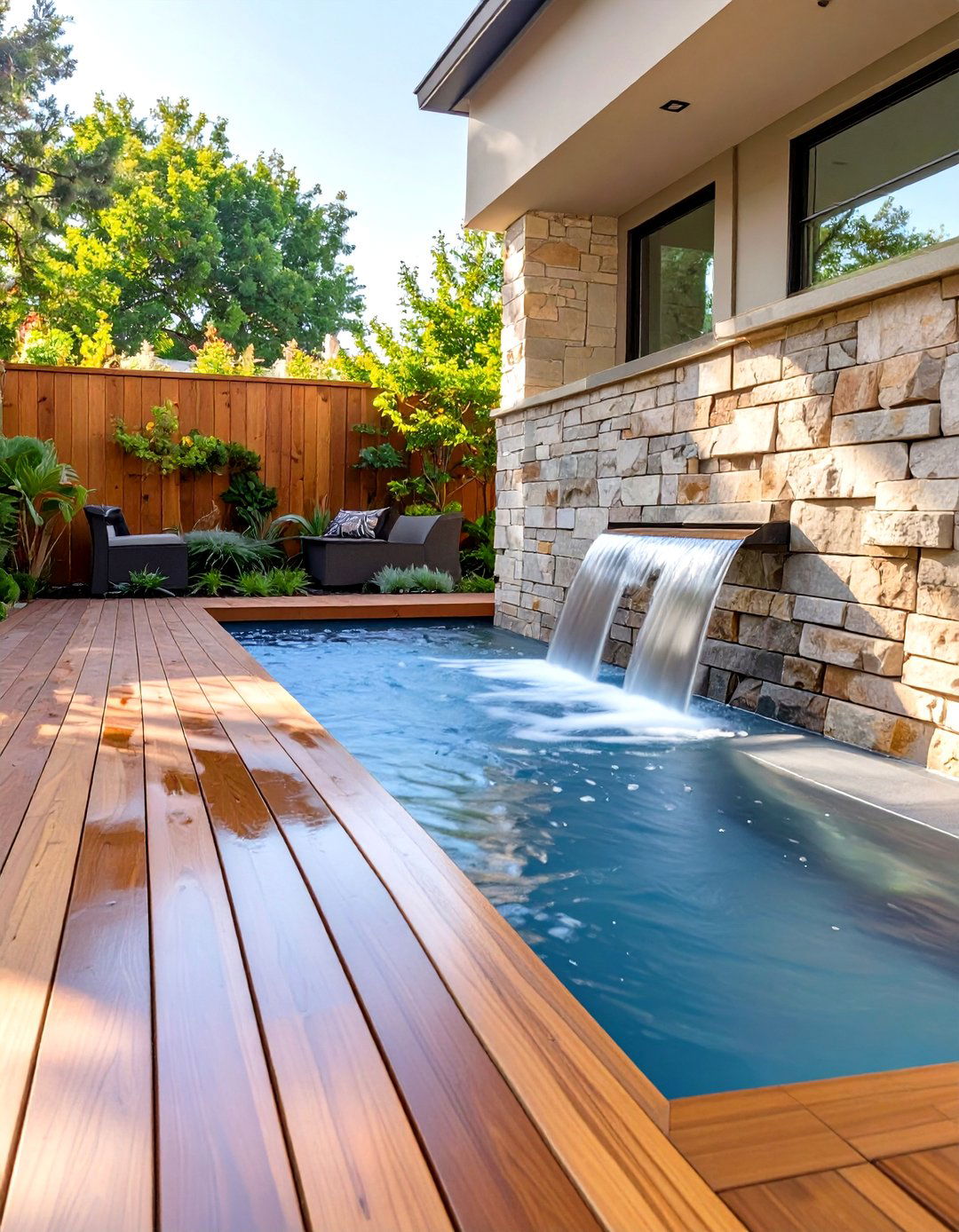 Wooden Deck with a Water Feature - 30 wooden deck ideas