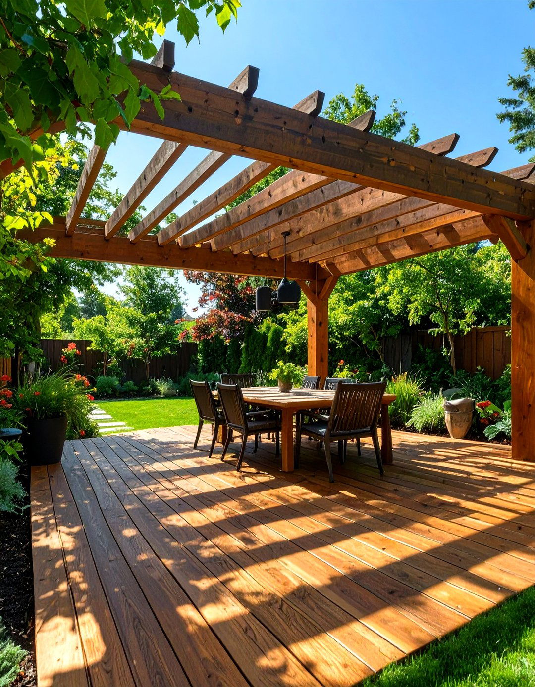 Wooden Deck with an Integrated Pergola - 30 wooden deck ideas