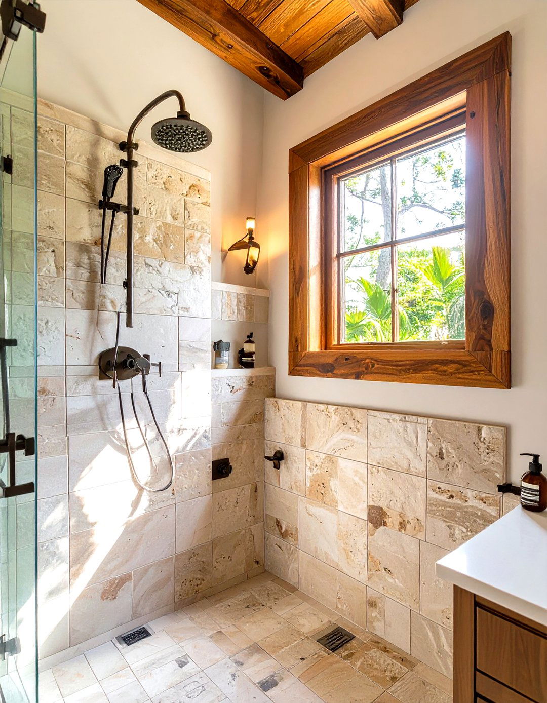 Wooden Frame Shower Window - 30 shower window ideas