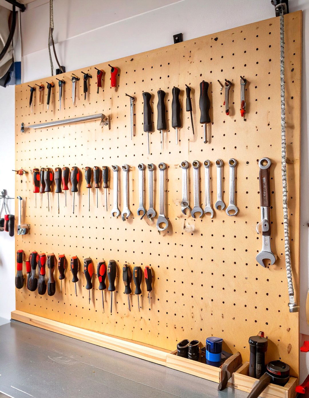 Wooden Pegboard Wall Organizer - 30 wood garage storage ideas