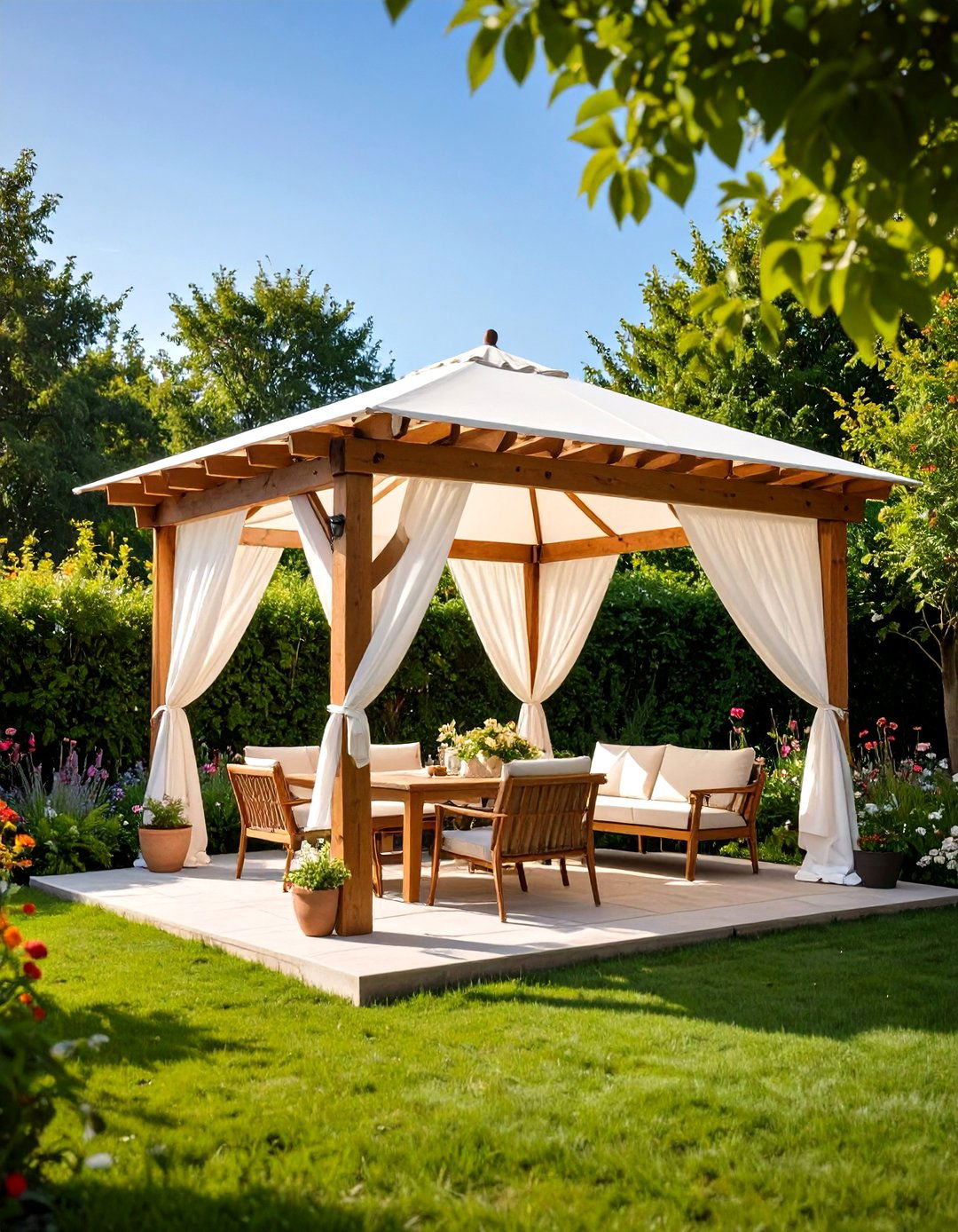 Wooden Pergola with Fabric Patio Canopy - 30 patio canopy ideas