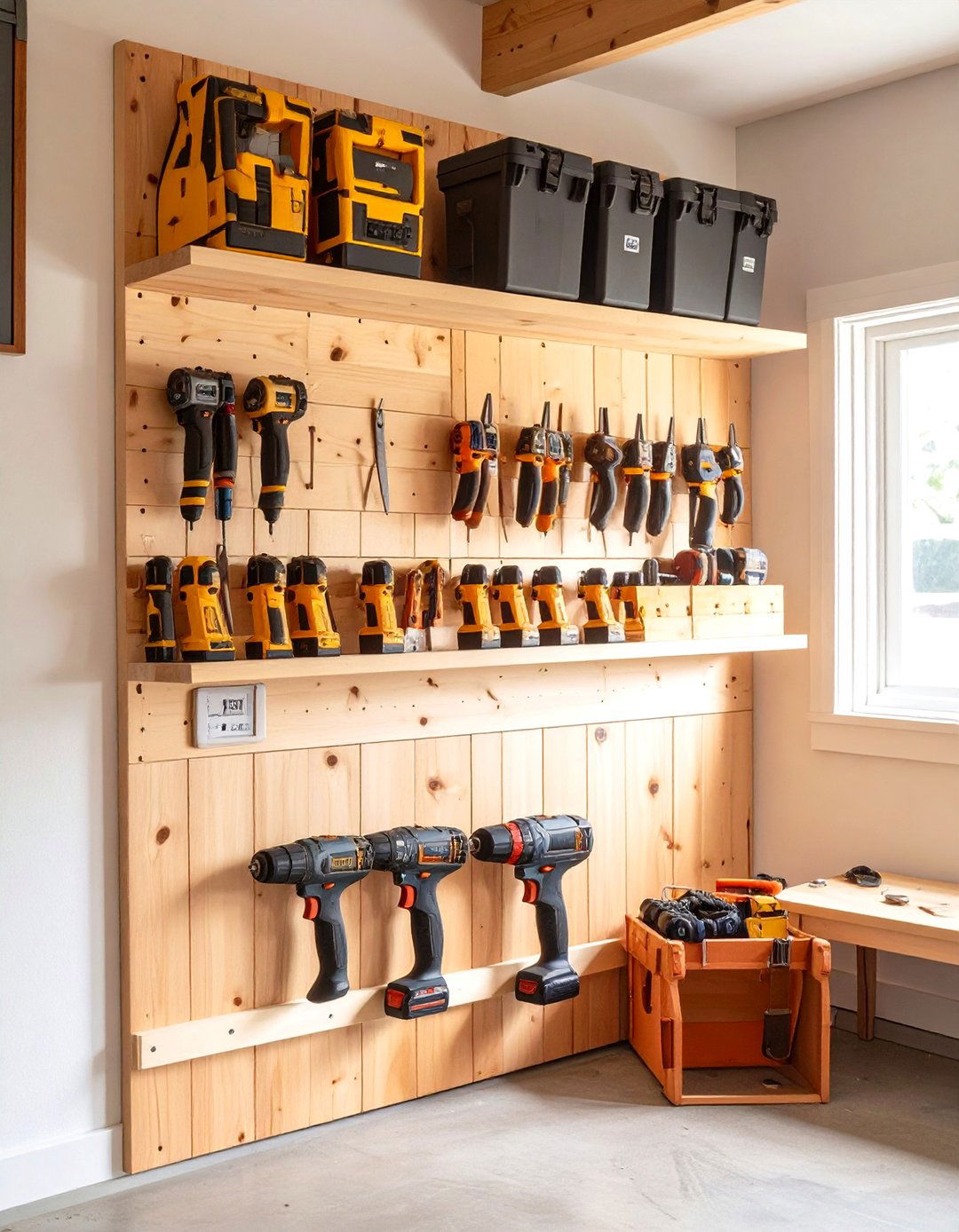 Wooden Power Tool Charging Station - 30 wood garage storage ideas