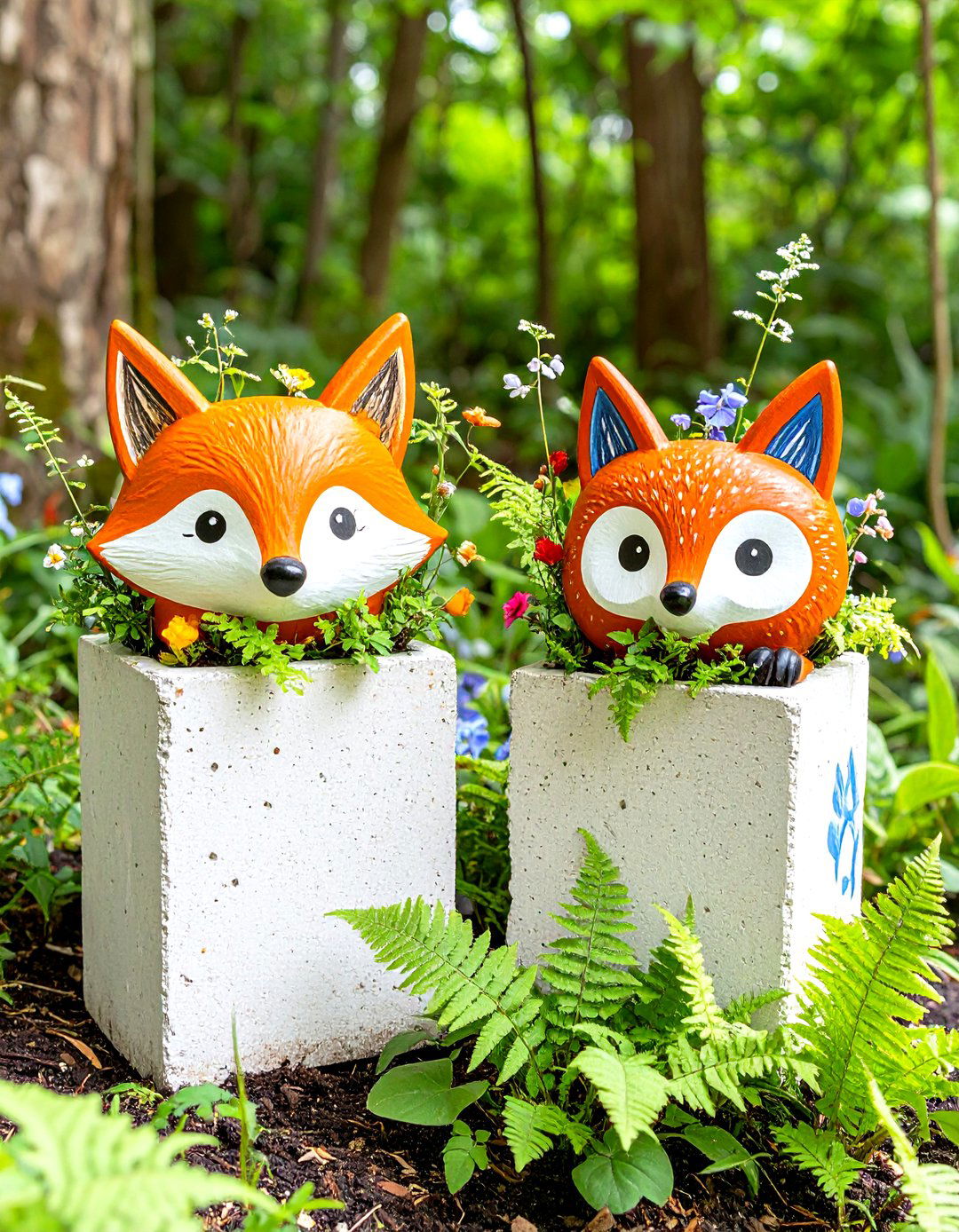 Woodland Creature Painted Cinder Block Planters - 30 painted cinder block garden ideas