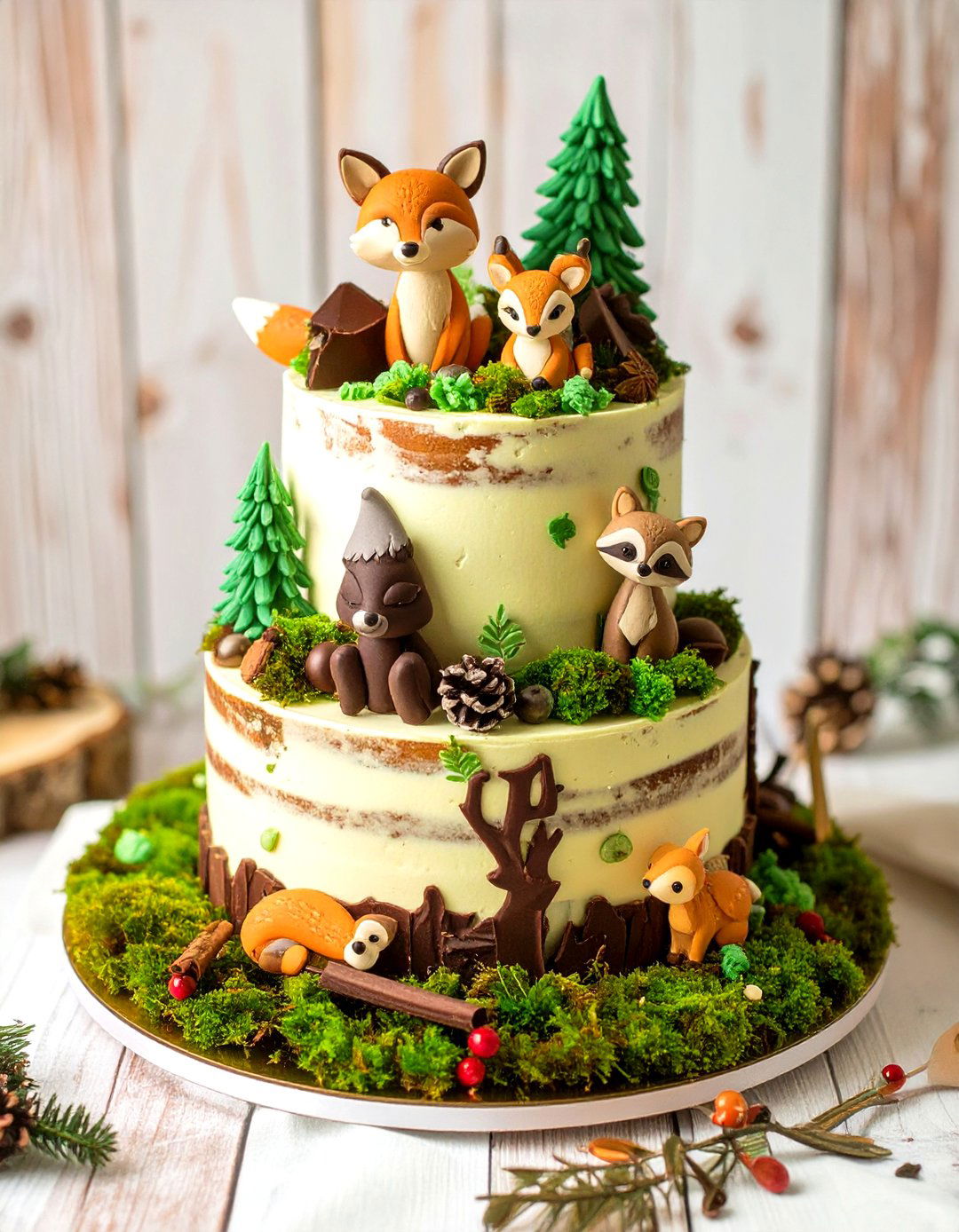 Woodland Creatures Theme Cake - 30 baby shower cake ideas