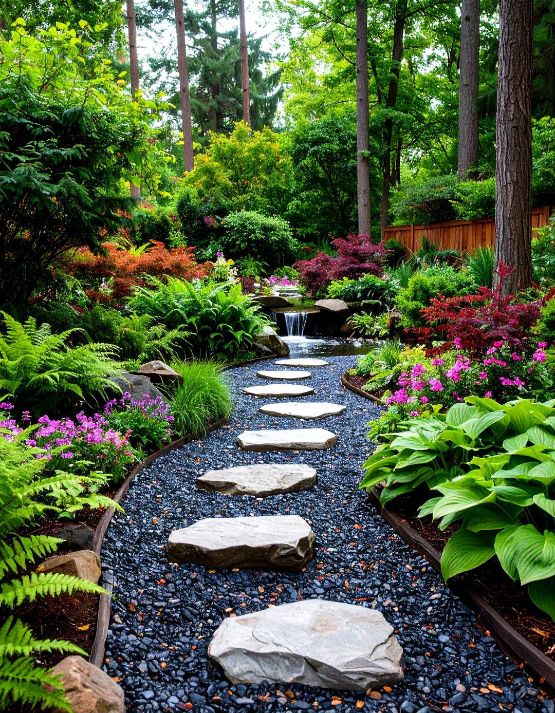 Woodland Garden with Natural Stone Pathways - 30 gravel landscaping ideas