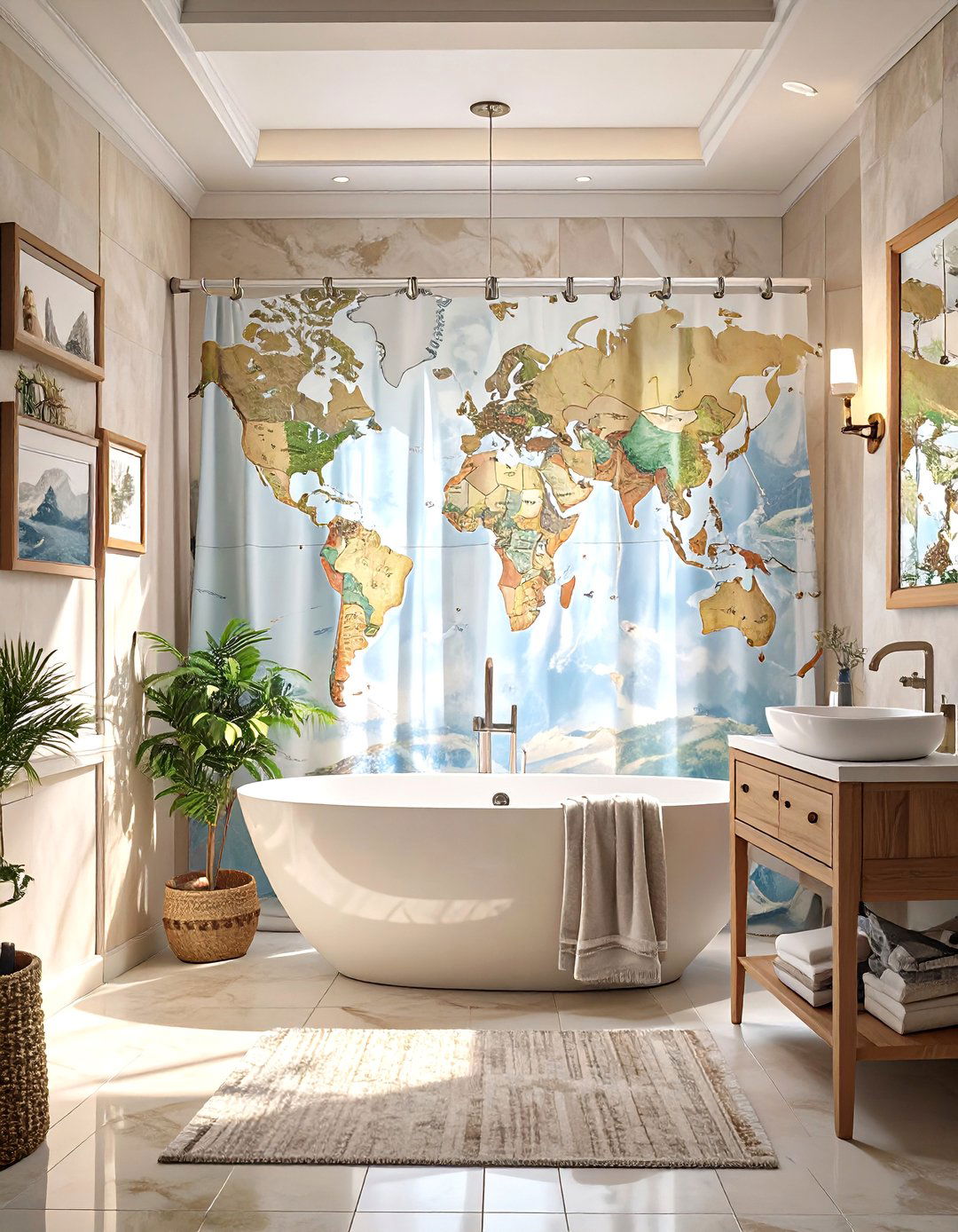 World Map Bathroom Curtain - 30 bathroom curtains ideas