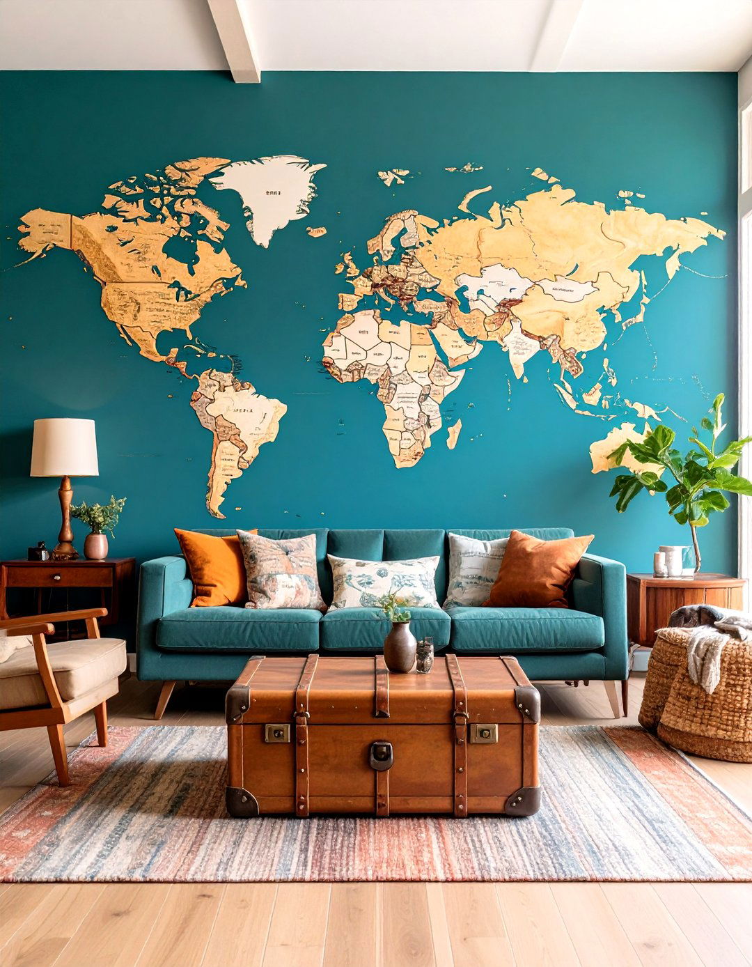World Map Mural Living Room Wall - 30 accent wall ideas for living room