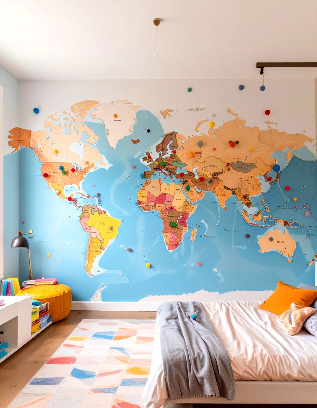 World Map Mural with Pins - 30 teen room inspo ideas