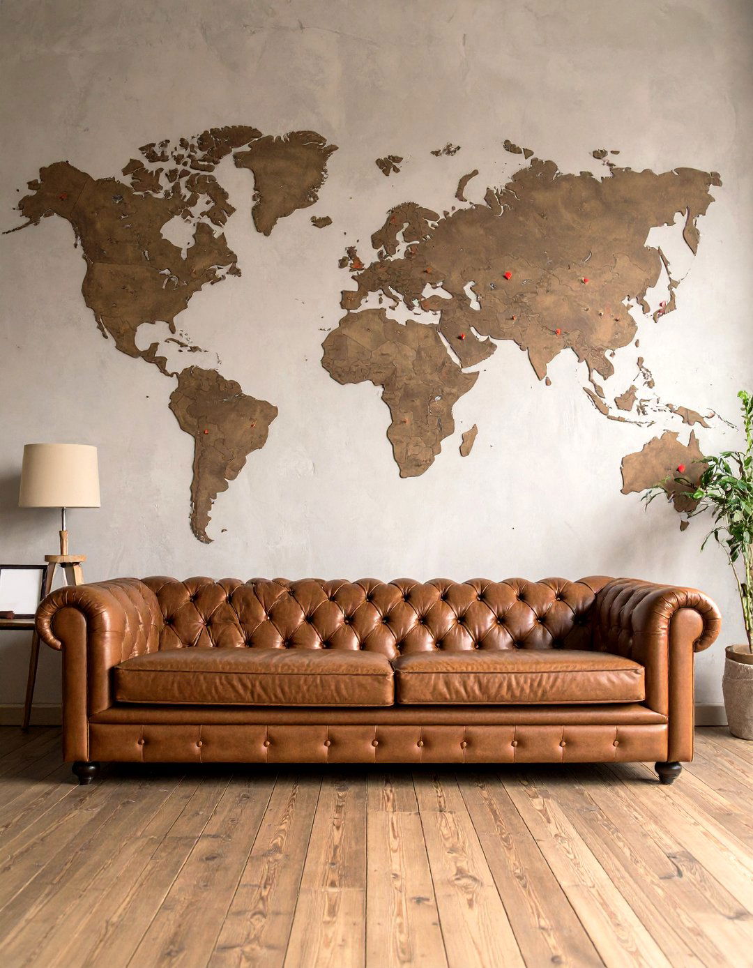 World Map Mural - 30 elegant living room wall decor ideas