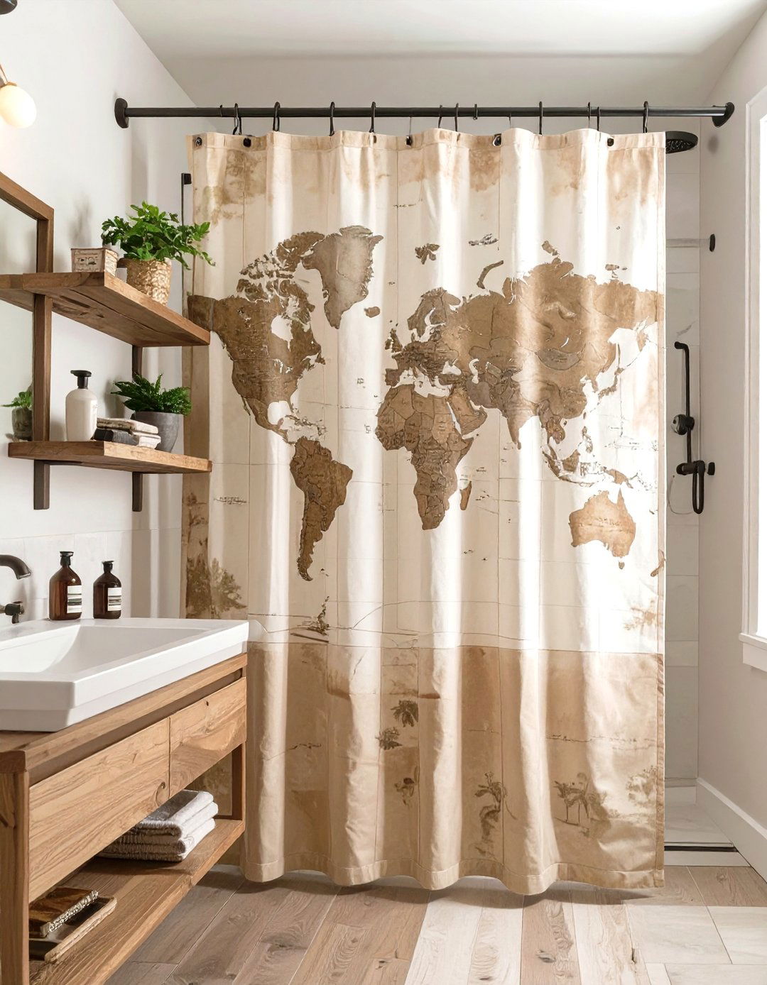 World Map Print Shower Curtain - 30 elegant shower curtain ideas