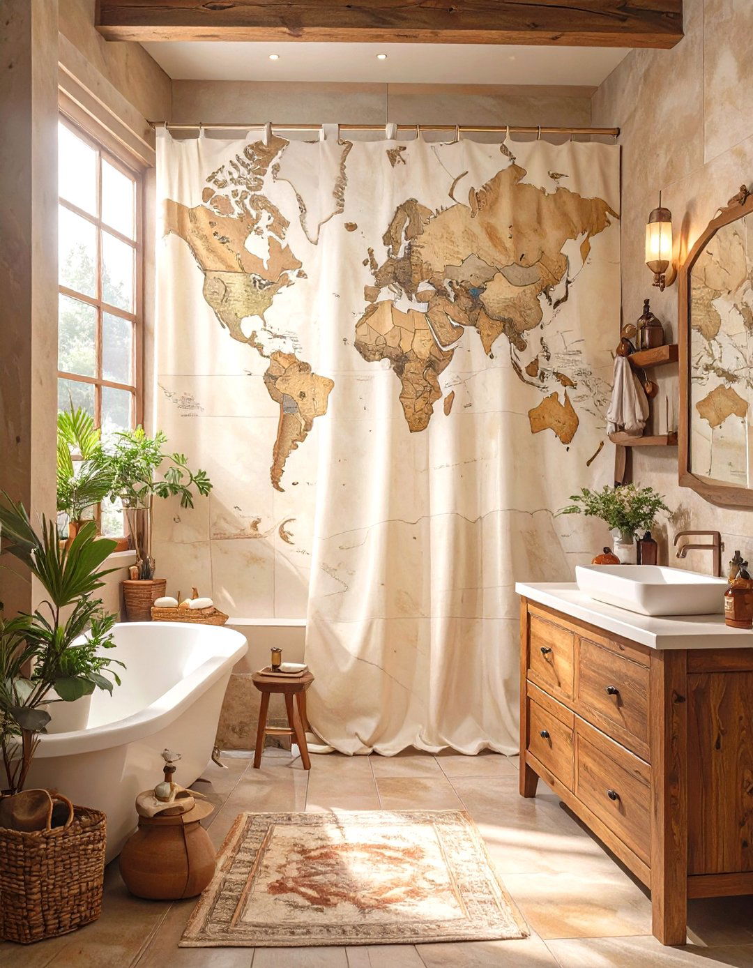 World Map Shower Curtain - 30 shower curtain ideas