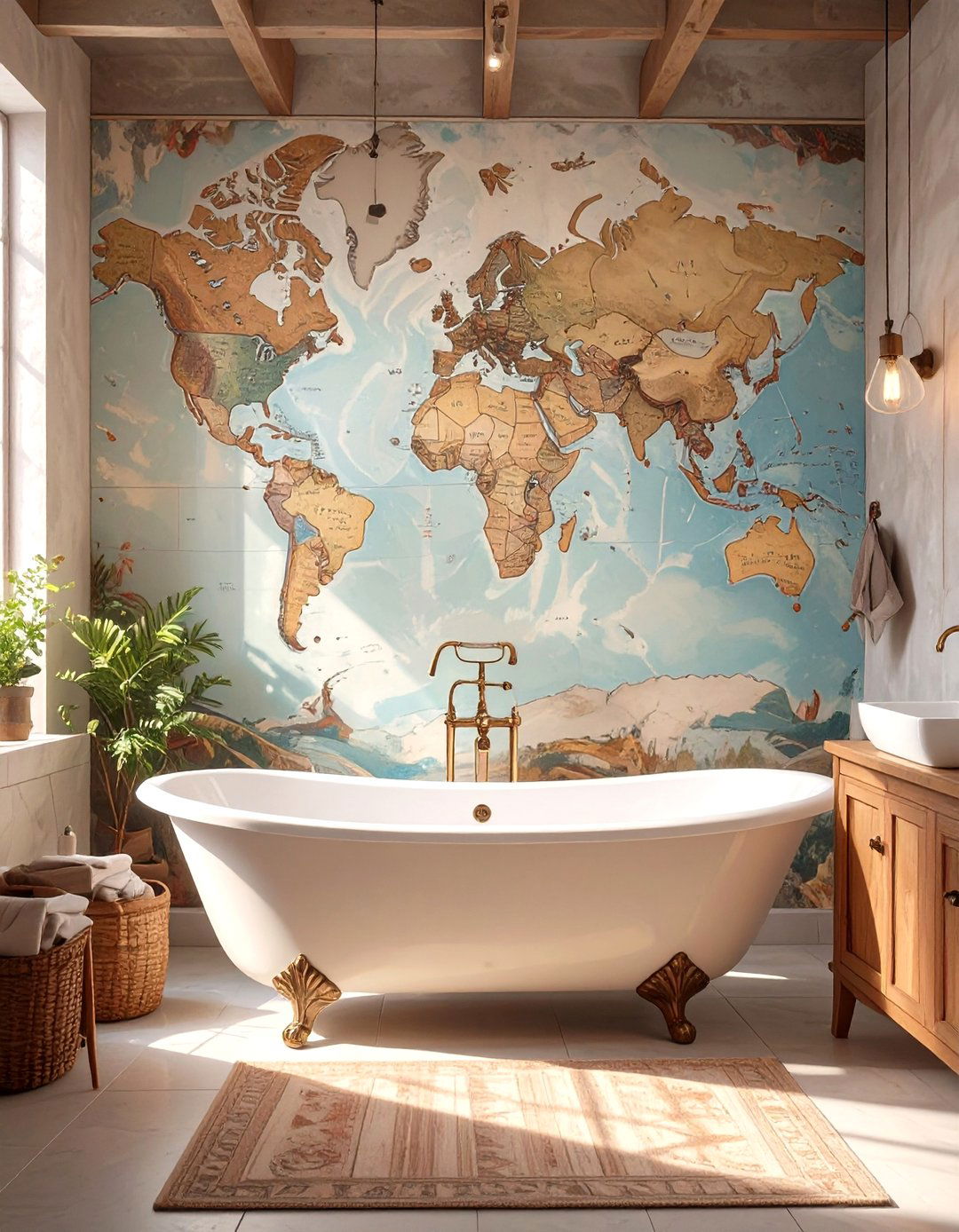 World Map or Vintage Atlas Pages - 30 bathroom wall art ideas