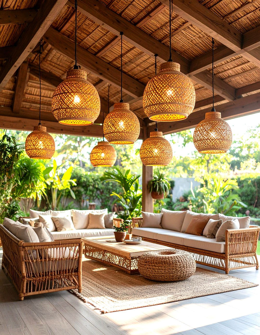 Woven Basket Pendant Lights - 30 diy backyard lighting ideas