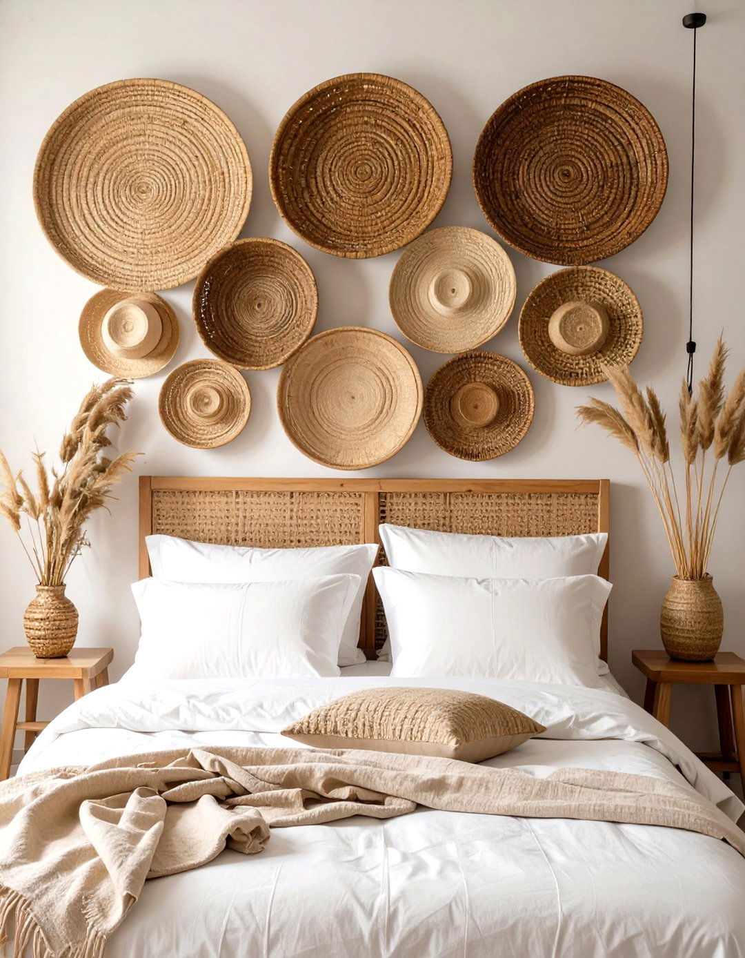 Woven Baskets Wall Arrangement - 30 modern farmhouse wall decor ideas