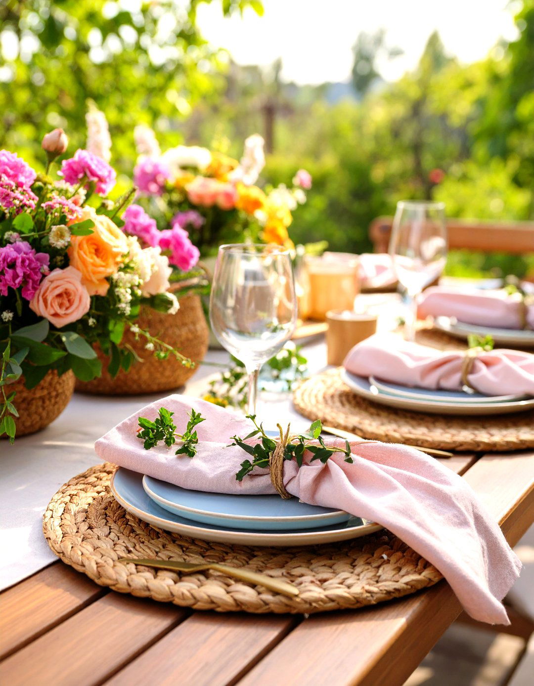 Woven Placemats and Natural Textures - 30 outdoor table decor ideas