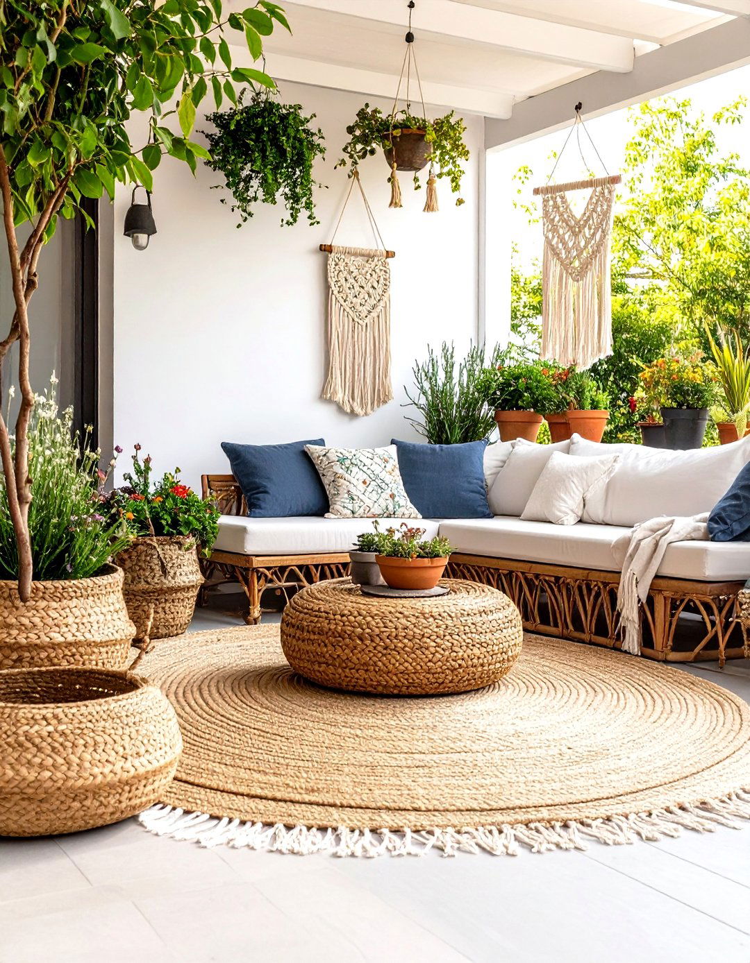 Woven Planter and Natural Fiber Patio Garden - 30 patio garden ideas