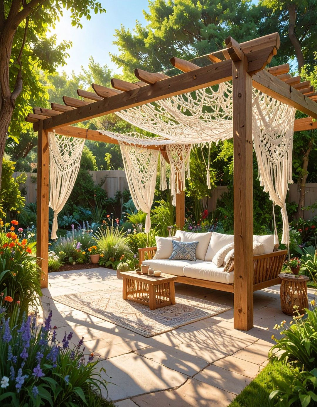 Woven Rope and Macrame Canopy - 30 budget diy backyard shade ideas