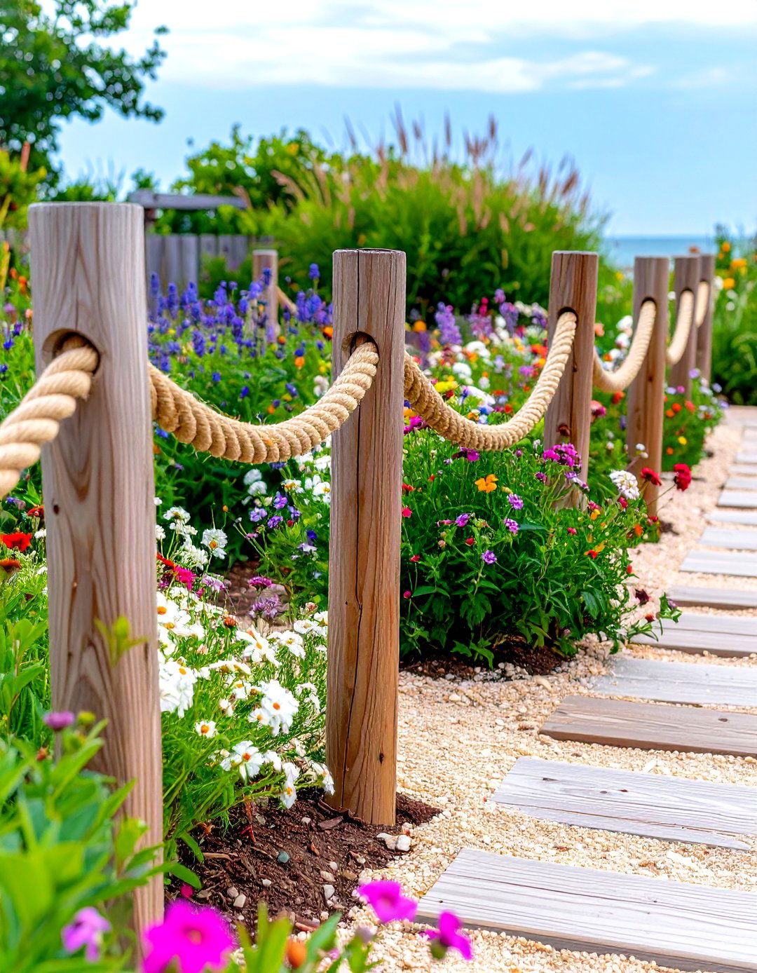 Woven Rope and Stake Bed - 30 inexpensive raised garden bed ideas