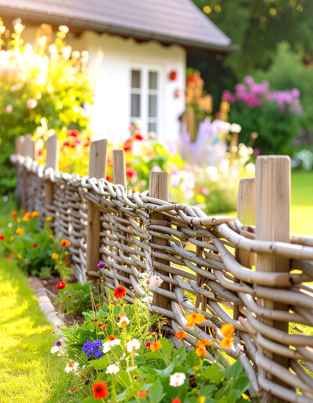 Woven Wattle Garden Fence - 30 small garden fence ideas