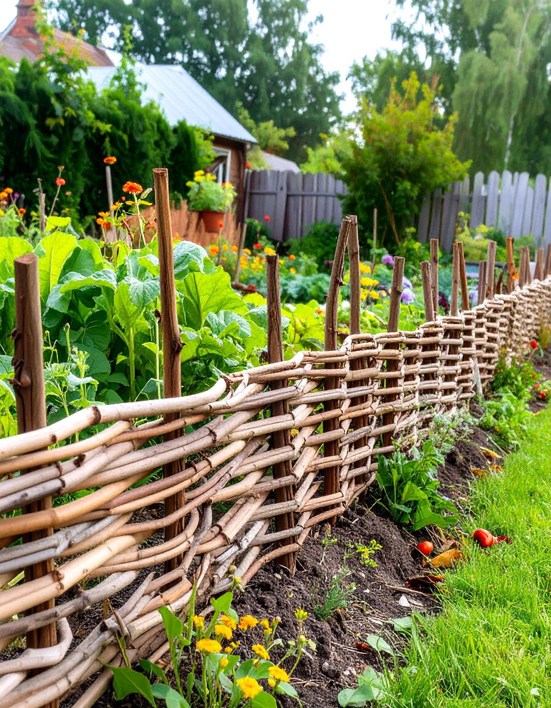 Woven Wattle Garden Fence - 30 cheap creative garden edging ideas
