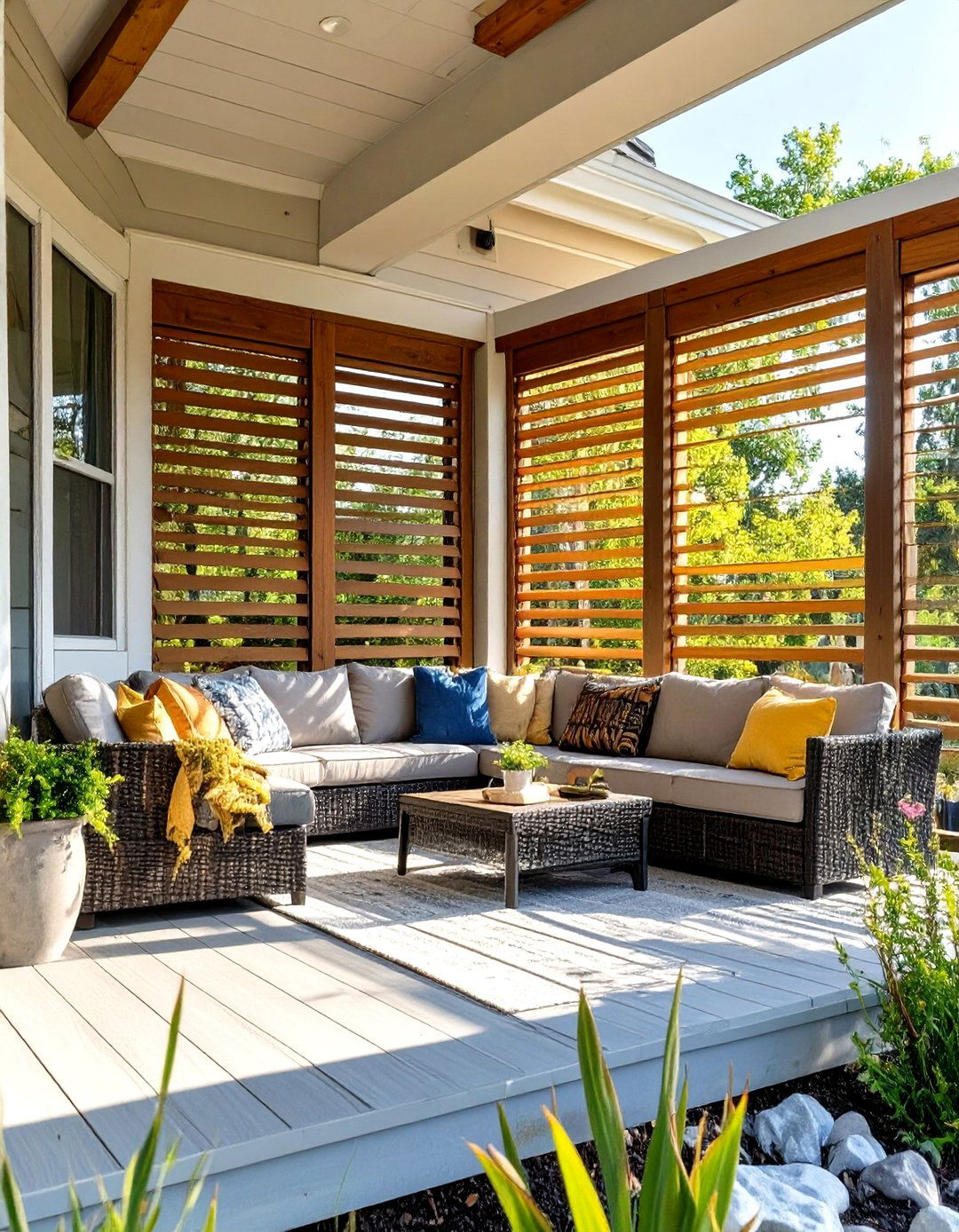 Wrap Around Porch with Stamped Concrete Flooring - 30 wrap around porch ideas