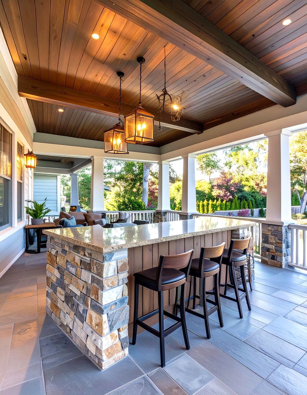 Wrap Around Porch with a Built In Bar - 30 wrap around porch ideas