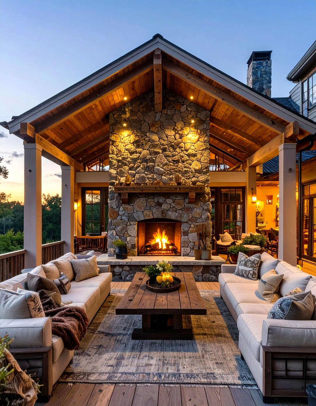 Wrap Around Porch with an Outdoor Fireplace - 30 wrap around porch ideas