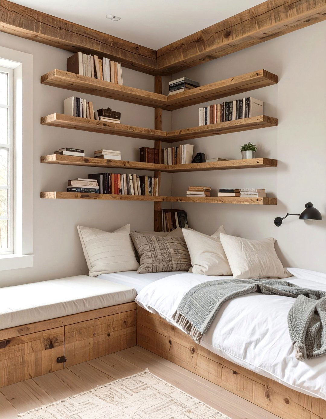 Wraparound Corner Bedroom Shelves - 30 bedroom shelf ideas