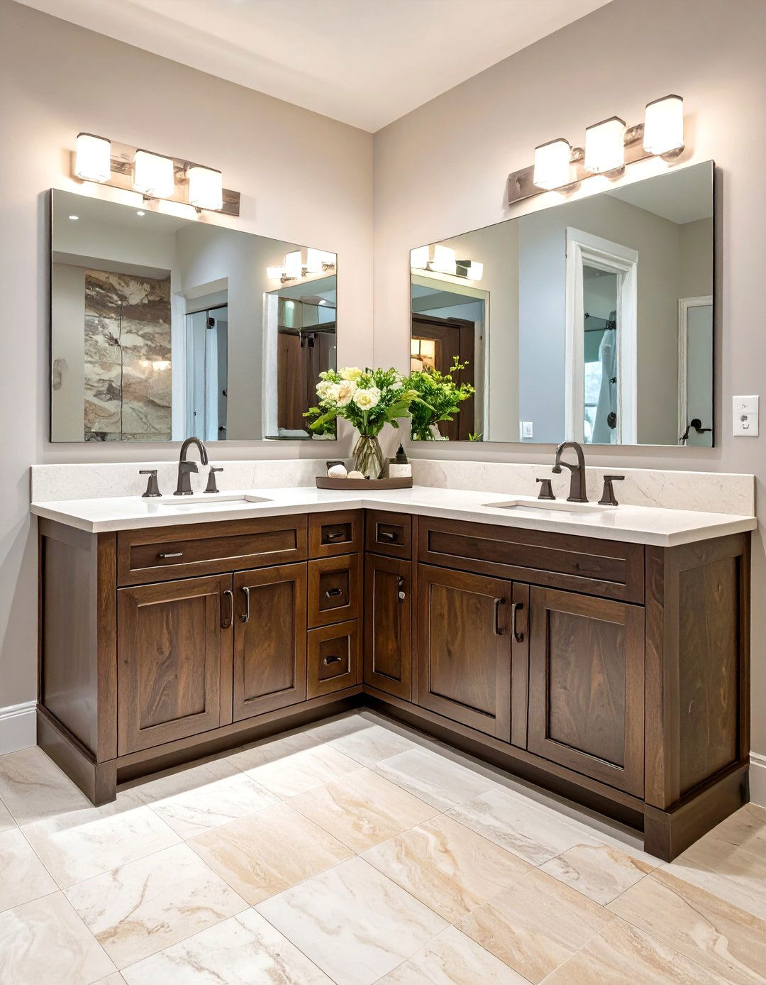 Wraparound Double Vanity - 30 master bathroom double sink vanity ideas