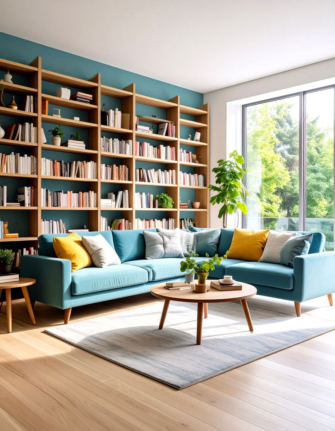 Wraparound Living Room Library Shelves - 30 living room wall shelf decor ideas