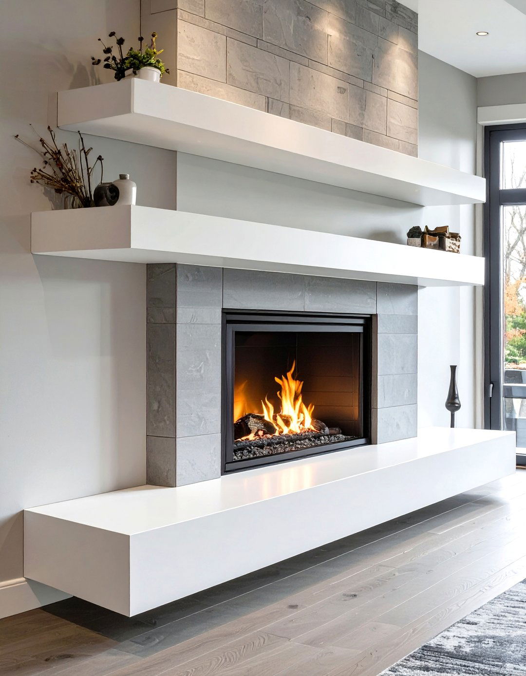 Wraparound Mantel Floating Shelf - 30 floating shelves ideas living room
