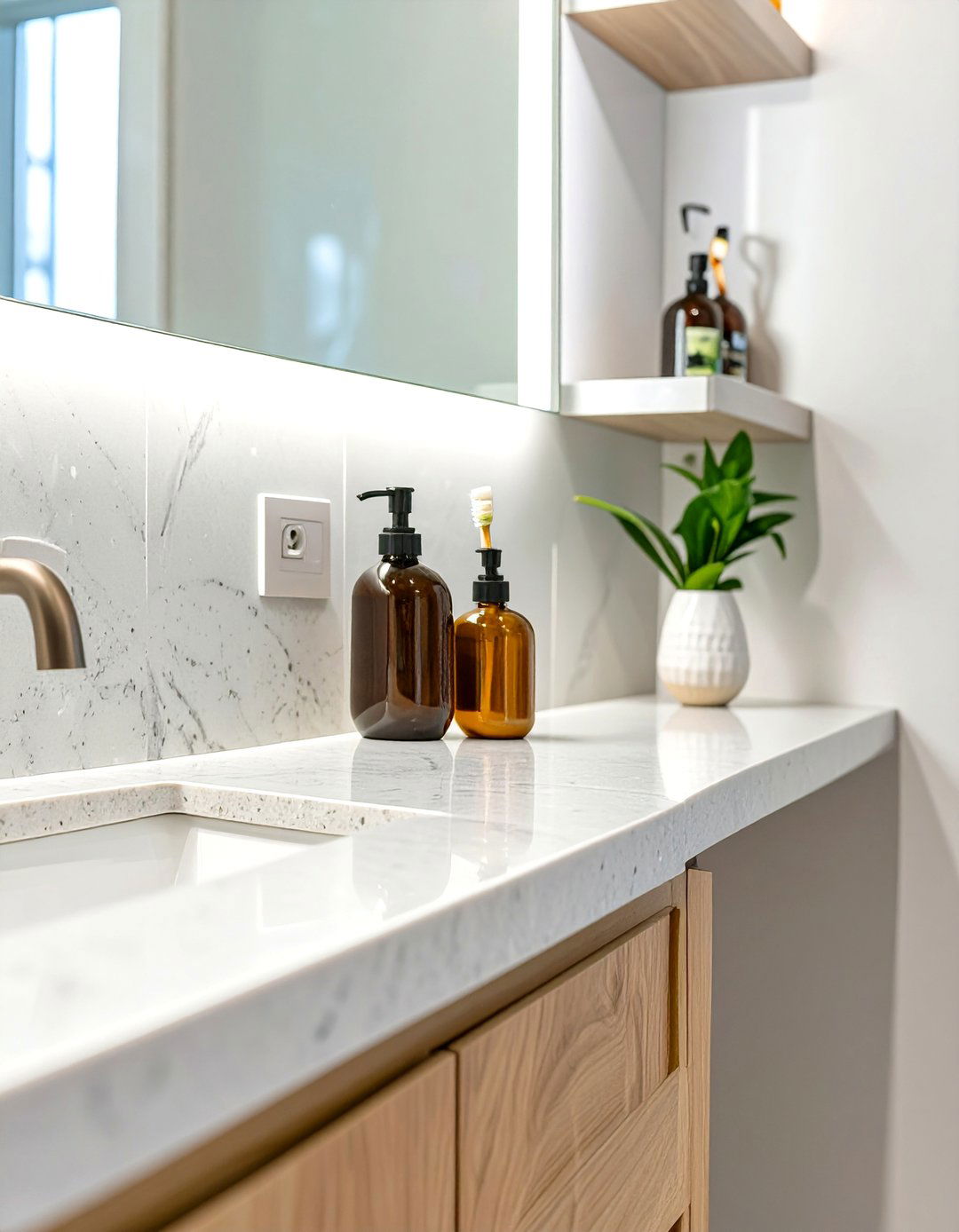 Wraparound Vanity Shelf - 30 bathroom shelf ideas