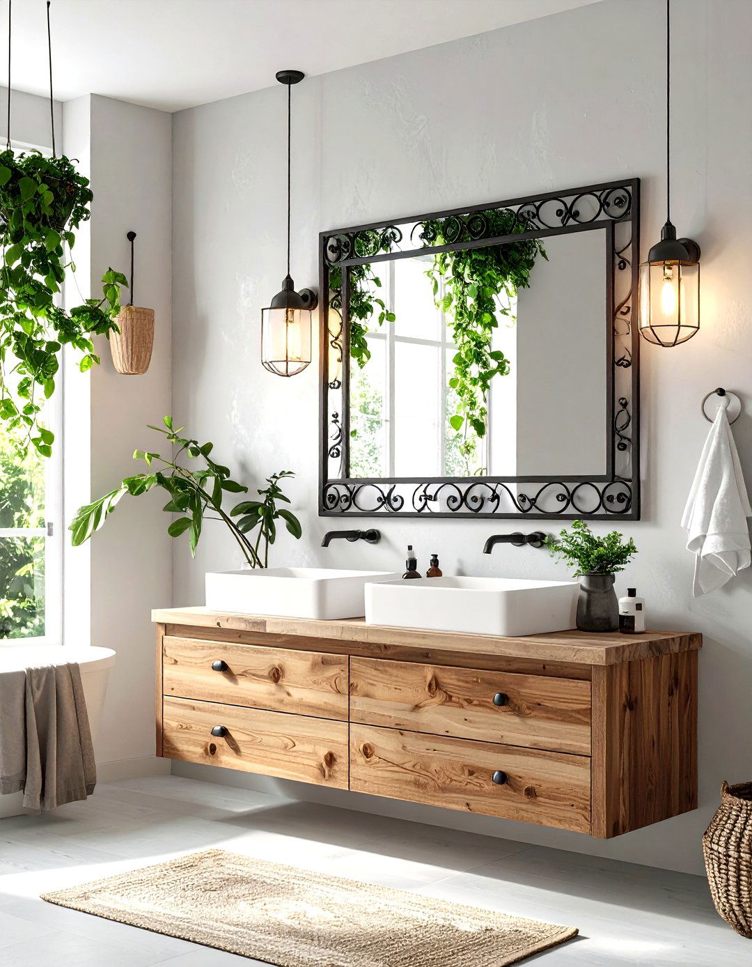 Wrought Iron Mirror Frame - 30 rustic bathroom ideas