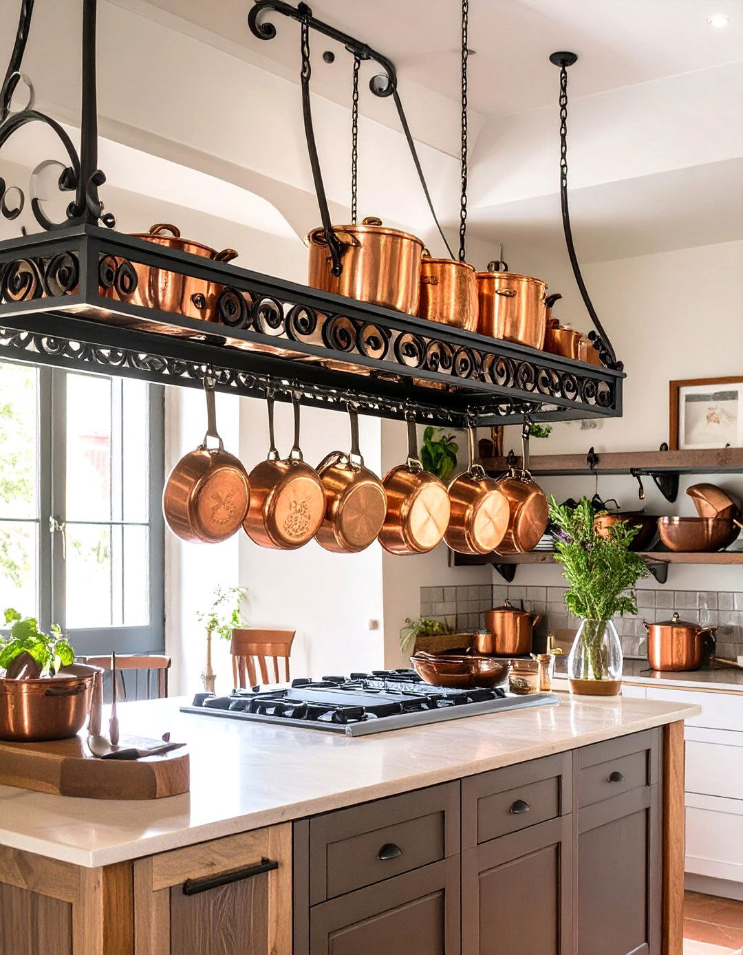 Wrought Iron Pot Rack in a Tuscan Kitchen - 30 tuscan kitchen design ideas