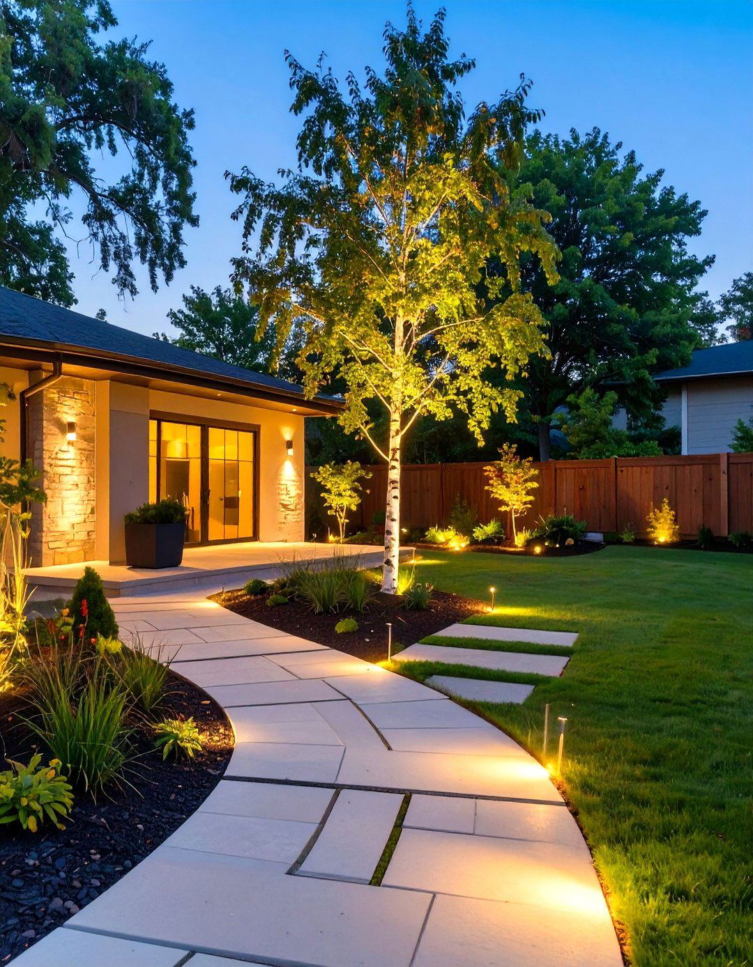 Yard Landscaping with Accent Lighting - 30 yard landscaping ideas