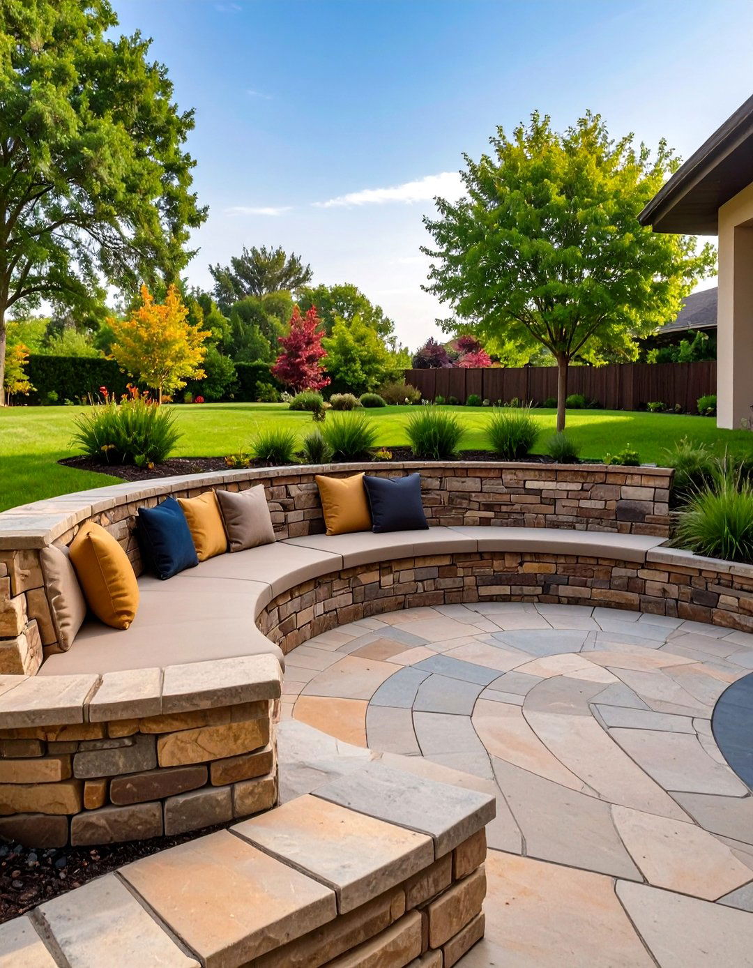 Yard Landscaping with a Built in Seating Wall - 30 yard landscaping ideas