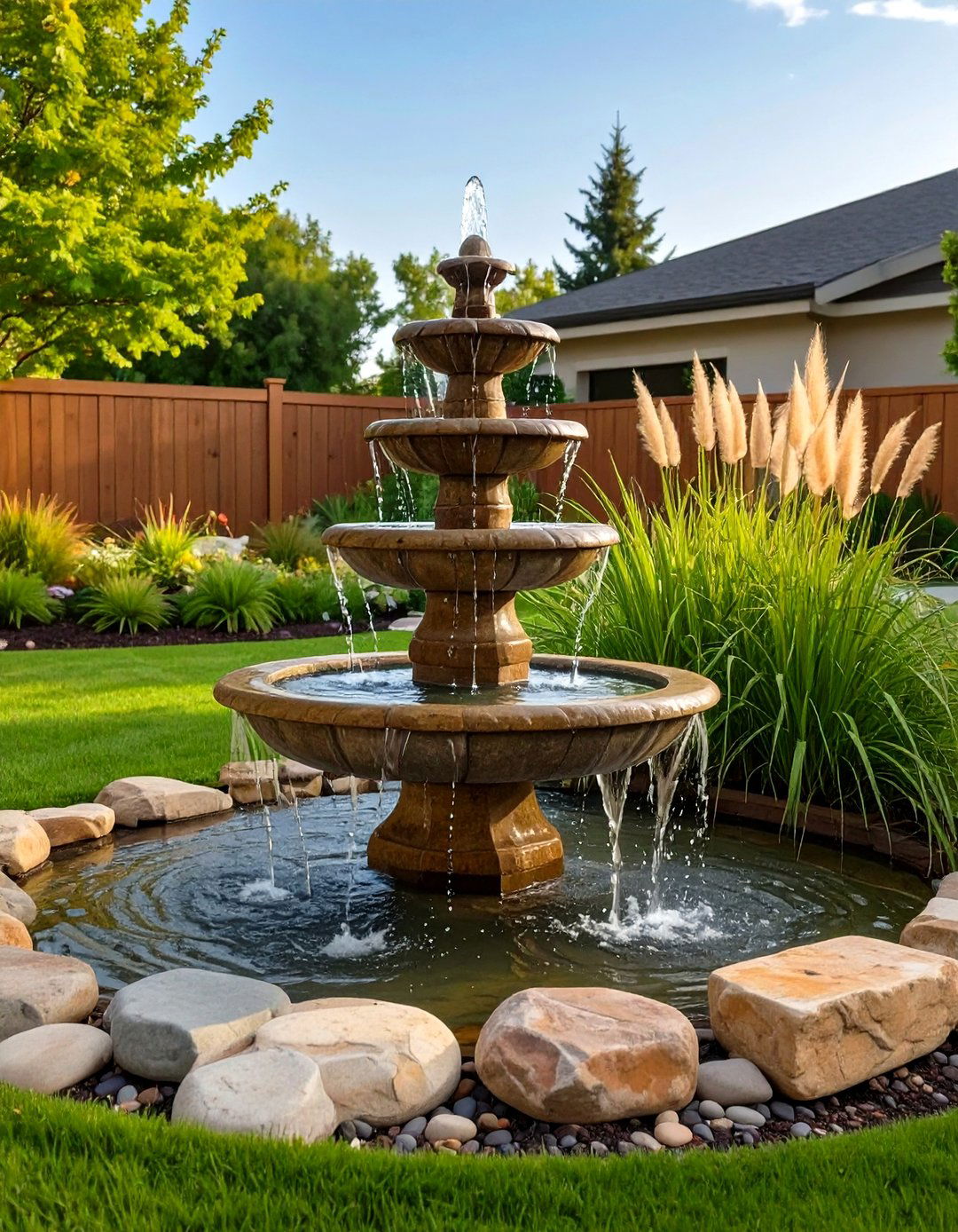 Yard Landscaping with a Central Water Feature - 30 yard landscaping ideas