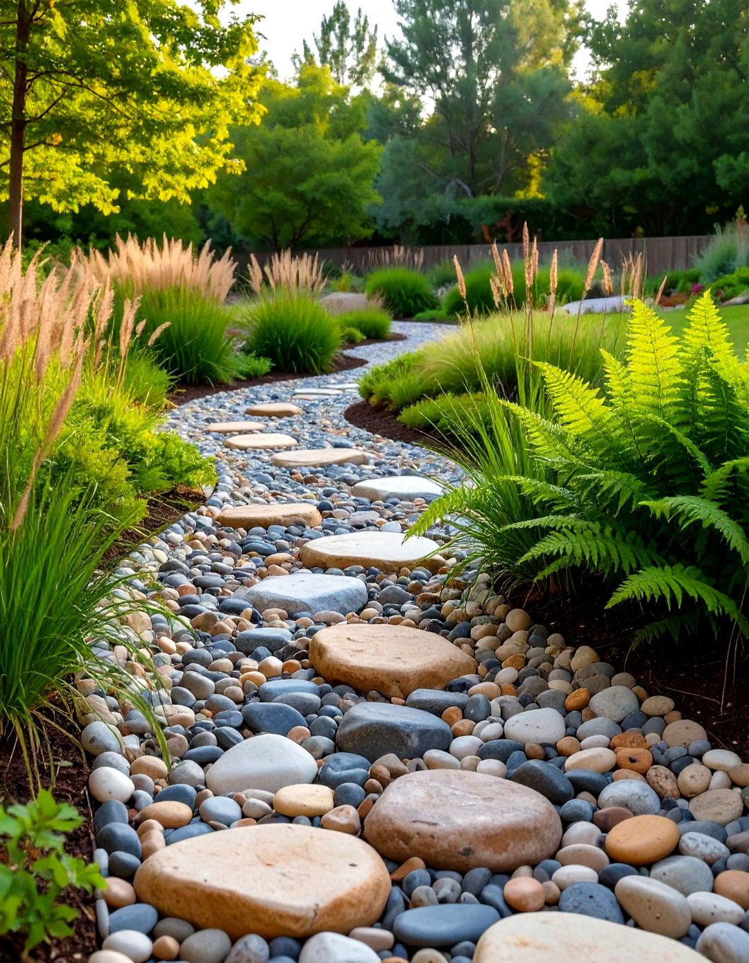 Yard Landscaping with a Winding Dry Creek Bed - 30 yard landscaping ideas