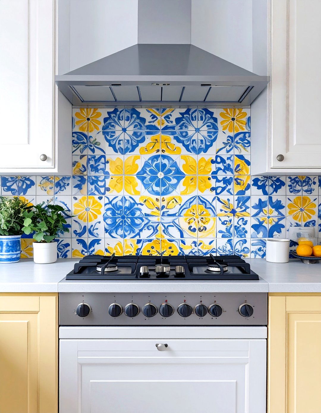 Yellow Hand Painted Tile Accents - 30 yellow kitchen ideas