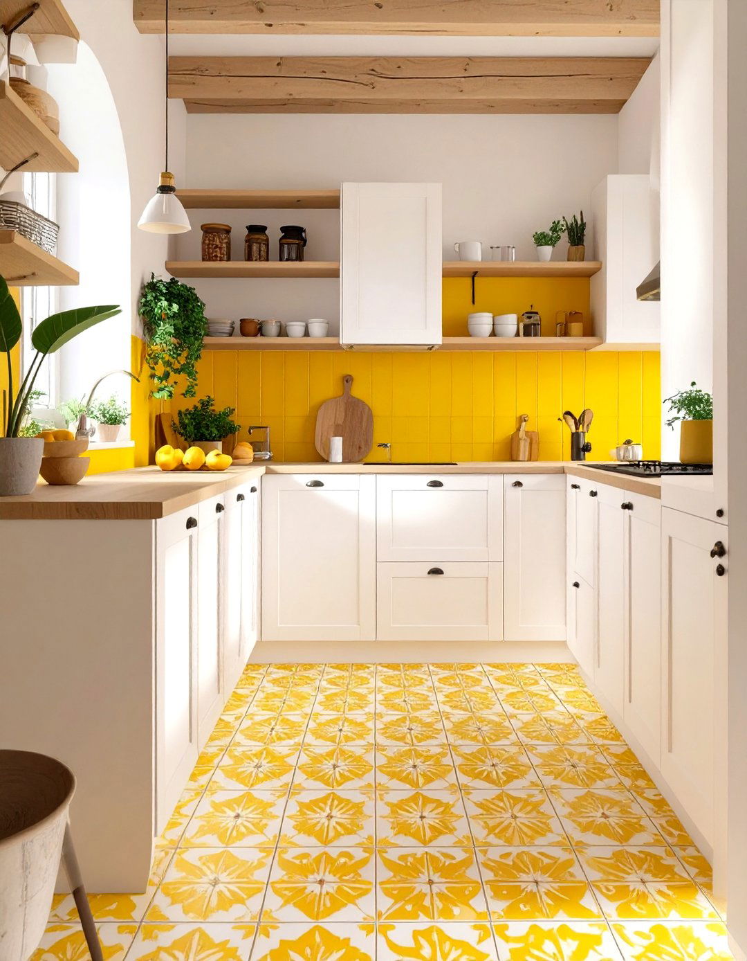 Yellow Patterned Floor Tiles - 30 yellow kitchen ideas