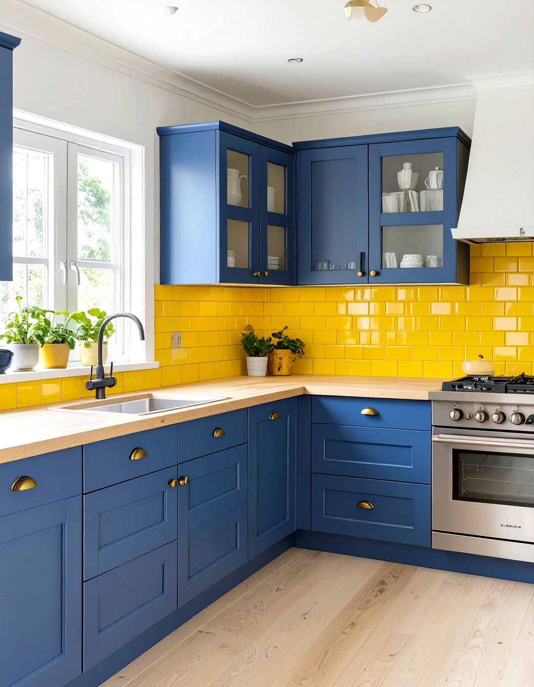 Yellow and Blue Contrasting Kitchen - 30 yellow kitchen ideas