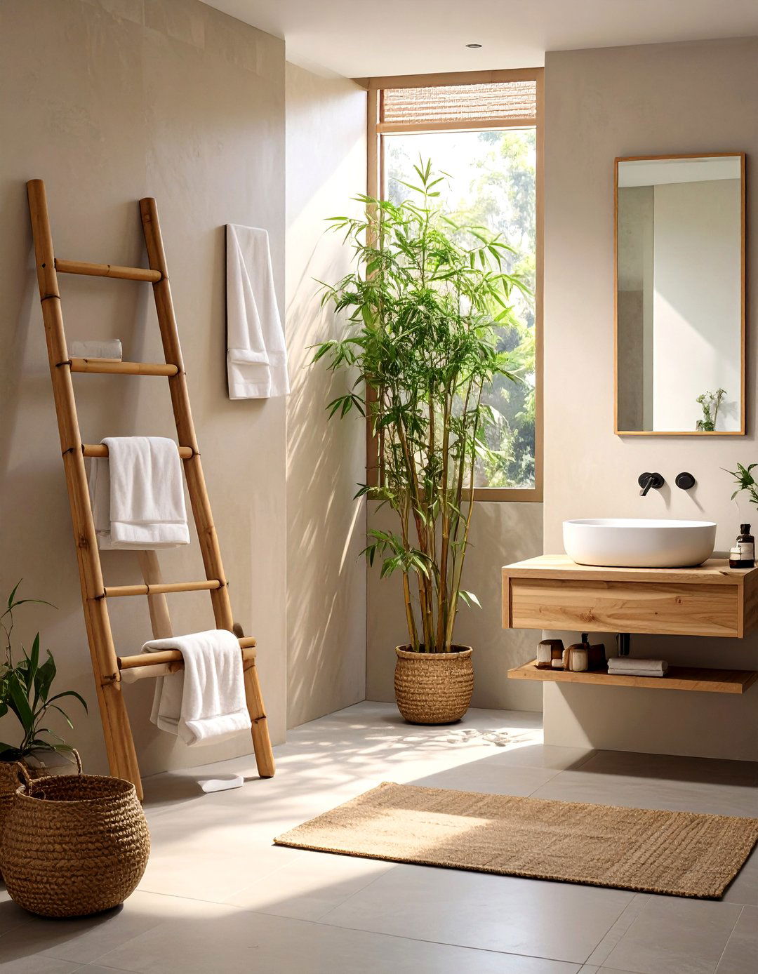 Zen Bathroom Bamboo Ladder Holder - 30 bathroom towel holder ideas