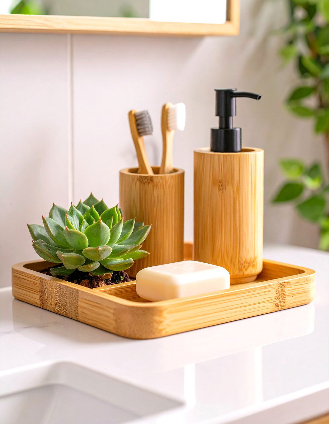 Zen Garden Bamboo Set - 30 bathroom counter organization ideas