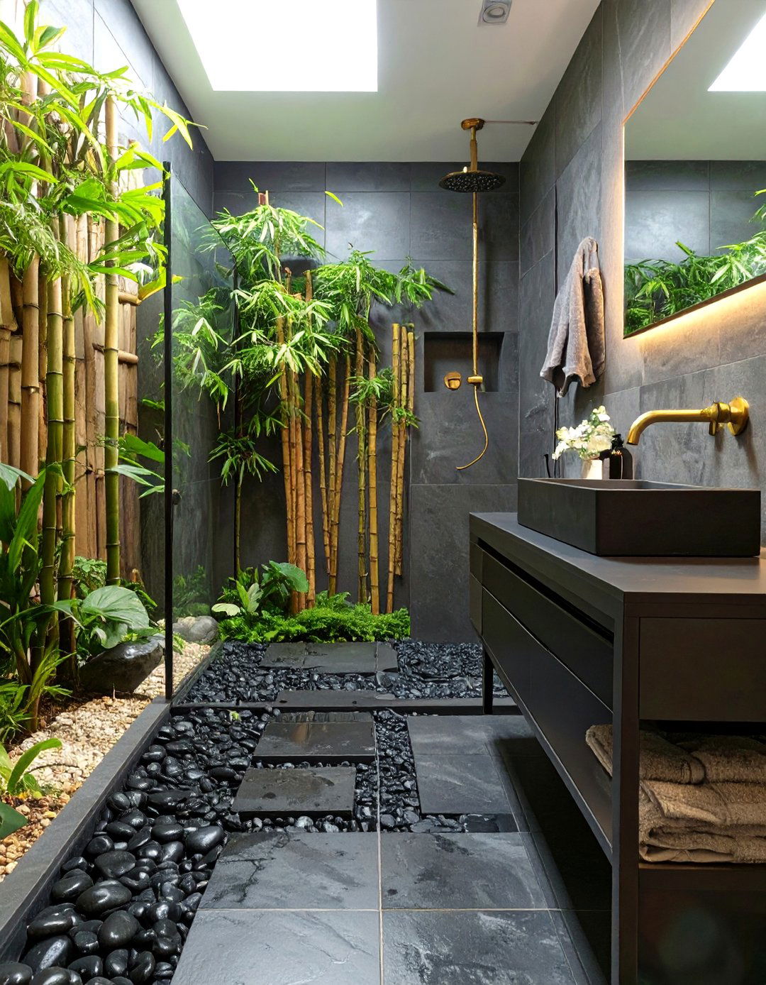 Zen Garden Inspired Bathroom - 30 black and gold bathroom ideas