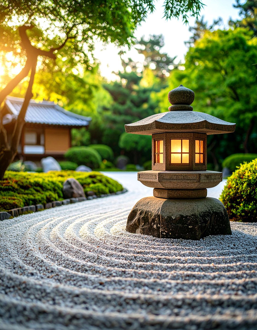 Zen Garden Stone Lanterns - 30 front yard lighting ideas