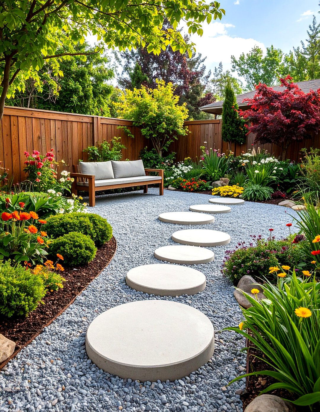 Zen Garden with Concrete Stepping Stones - 30 backyard concrete ideas