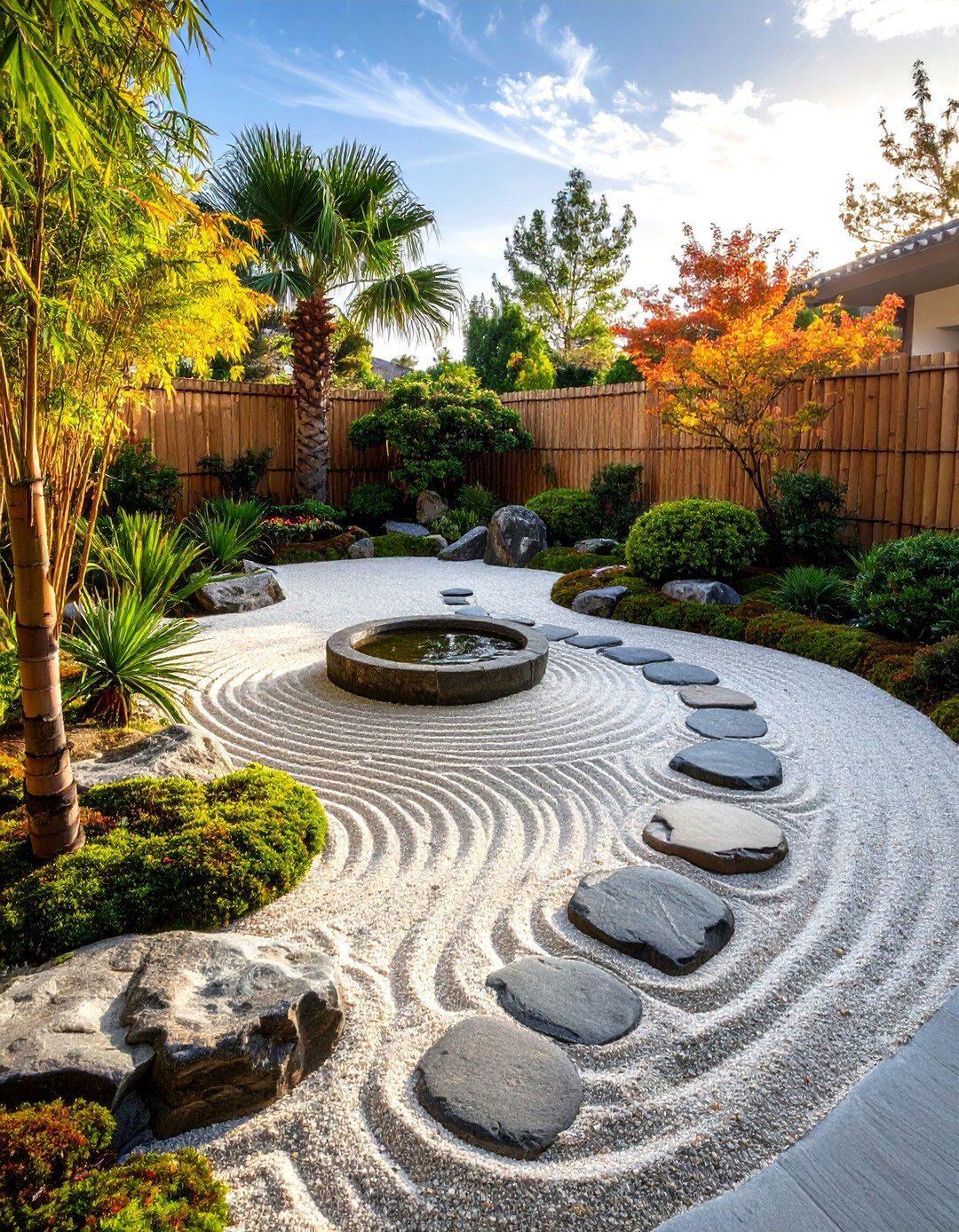 Zen Garden with a Solitary Palm Tree - 30 front yard palm tree landscape design ideas
