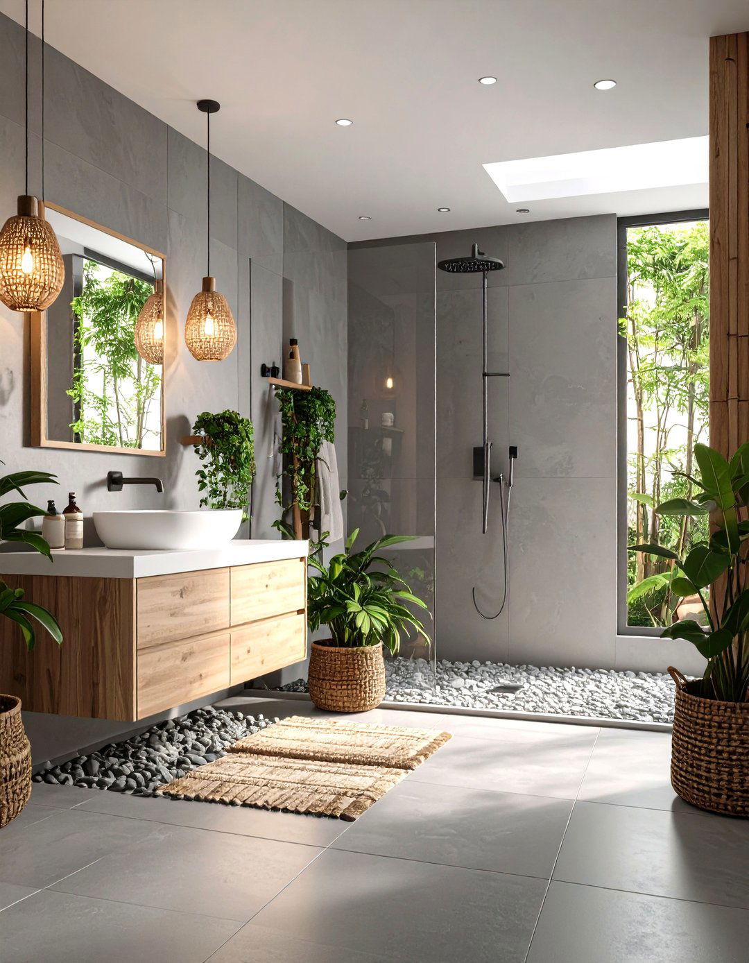 Zen Inspired Bathroom with Pebbles - 30 gray and white bathroom ideas