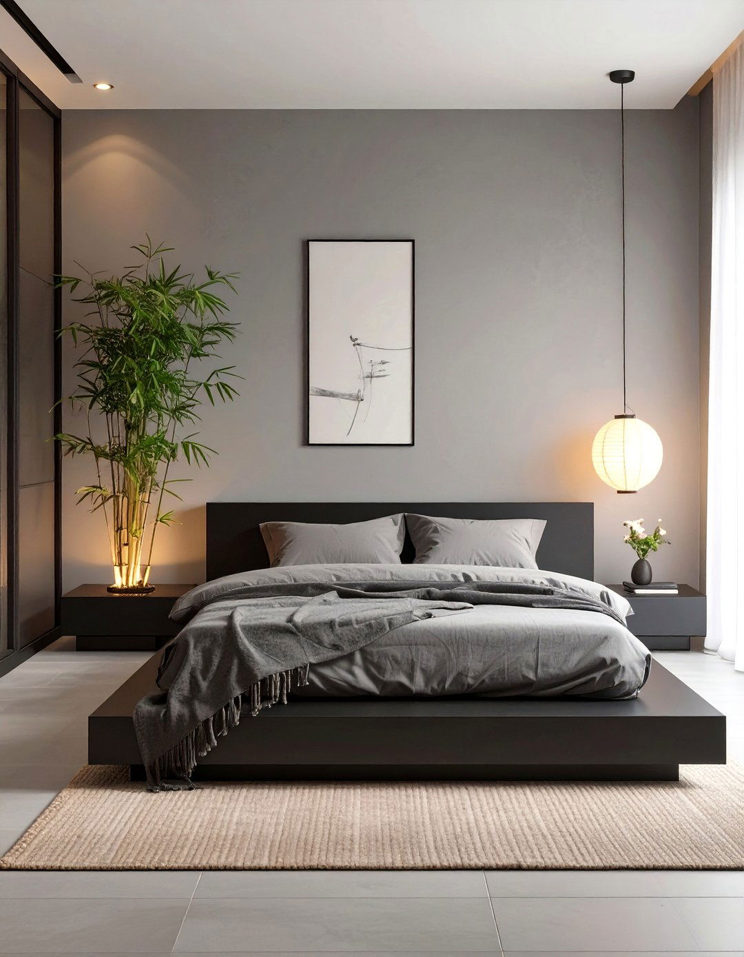 Zen Inspired Black and Grey Bedroom - 30 black and grey bedroom ideas