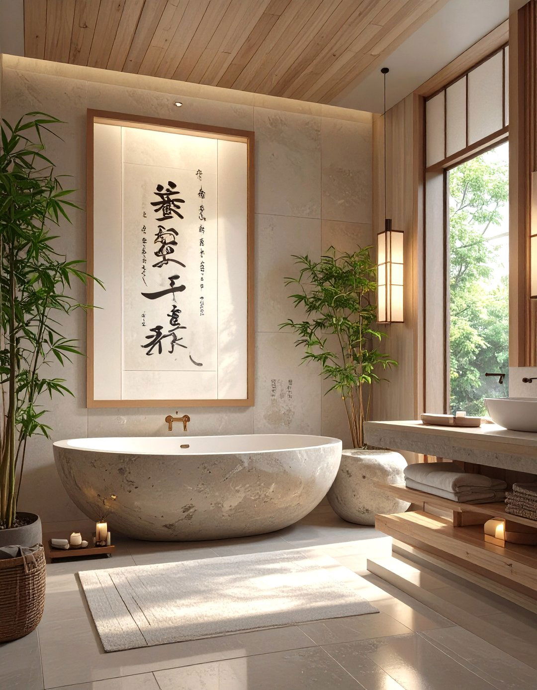 Zen Inspired Calligraphy Art - 30 bathroom wall art ideas